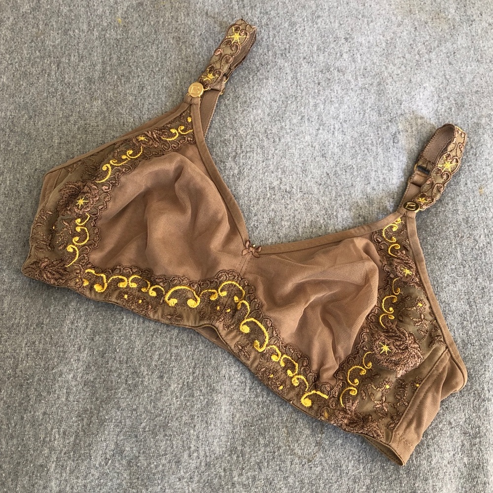 Bravado Brown and Gold Lace Embroidered Wireless Non-Padded Nursing Bra NWOT